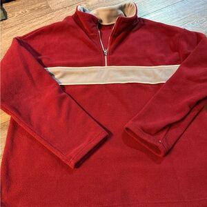 Men's Red and Cream Half-Zip Sweater